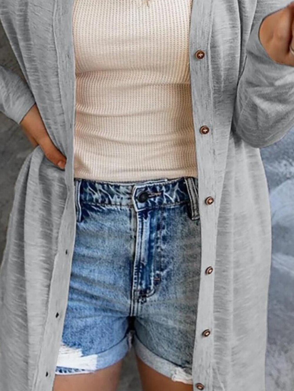 Voidism Lightweight Button-Down Cardigan Gray - Picture 3 of 5